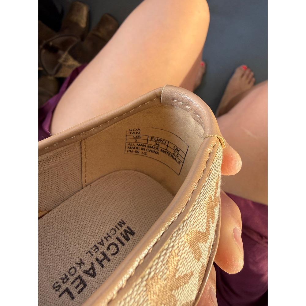 Michael Kors Noa Tan Gold Monogram Logo Slip On Sneakers Shoes Womens Size 3 - Picture 6 of 6